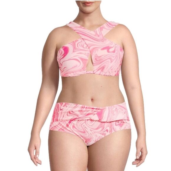 Women's Plus Mid-Rise Retro Twist Front Swimsuit Bathing Suit Size 2X - Picture 2 of 8